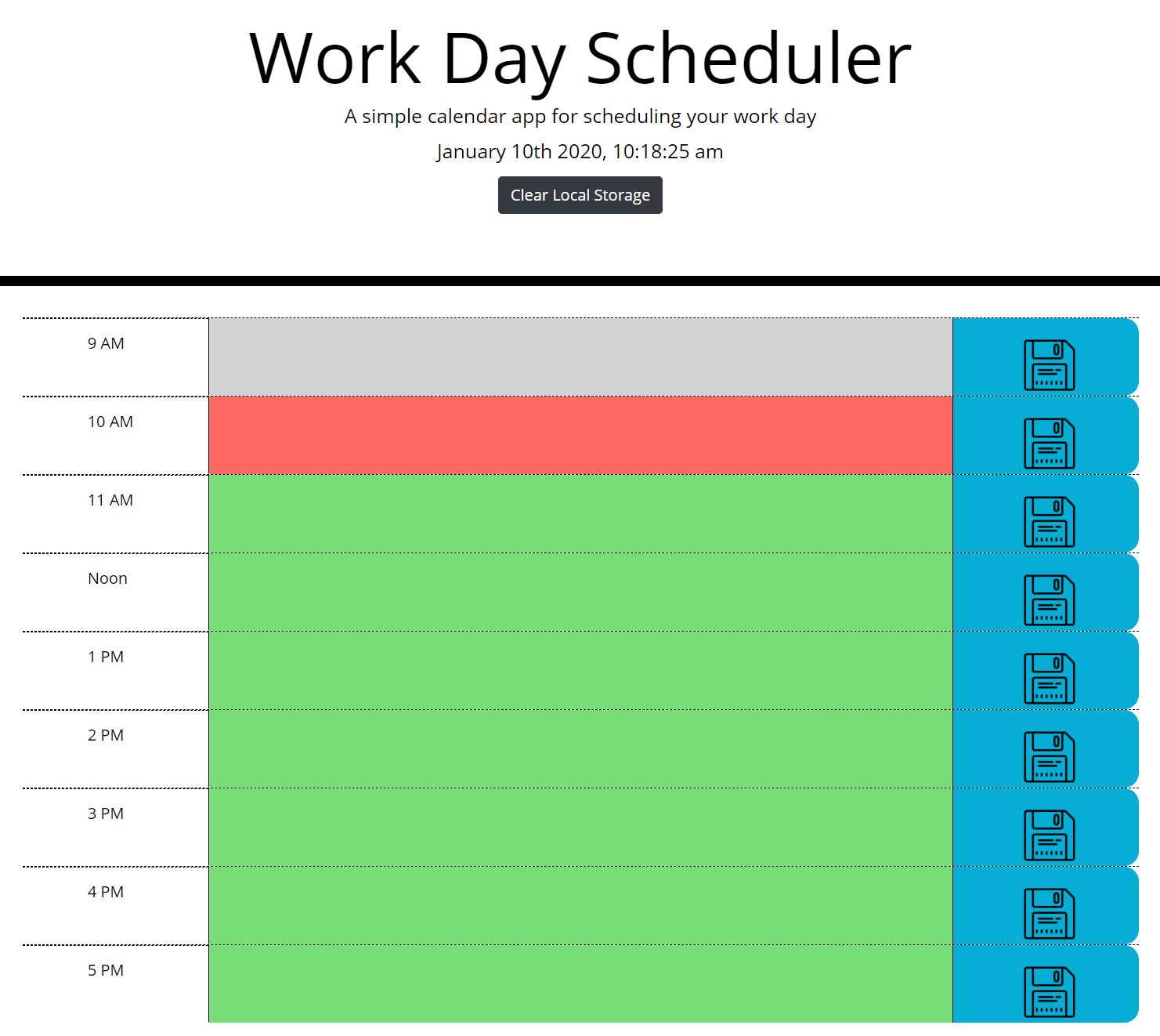 screenshot of day planner website